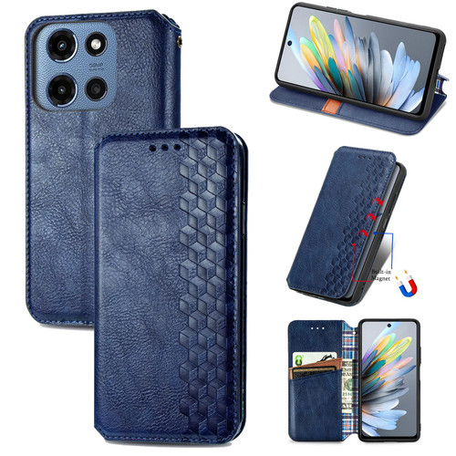 Moto G 2025 Cubic Grid Pressed Magnetic Leather Phone Case - Blue